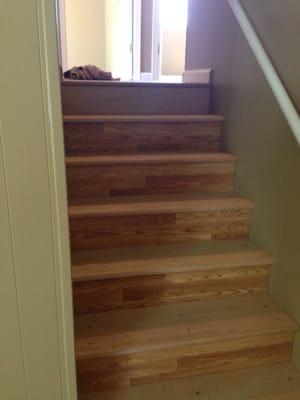 New hardwood floors on steps.