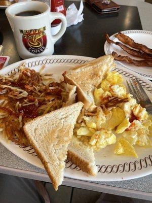 Scrambled eggs in hashbrowns breakfast. It was wonderful.