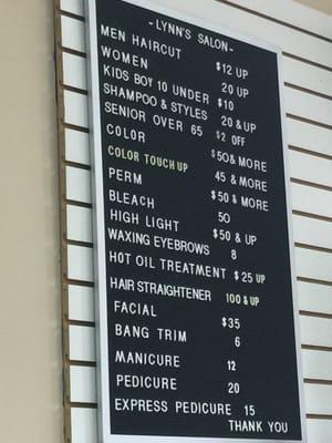 Prices cannot be beat! Gel manicure isn't on here, but it is $20.