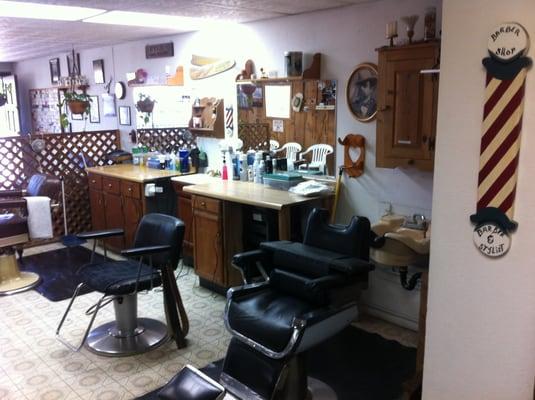 Inside view of the barber stations at Syl's. Like us on our Facebook page at https://www.facebook.com/SylsHairCuttingShop