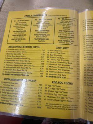 Menu prices