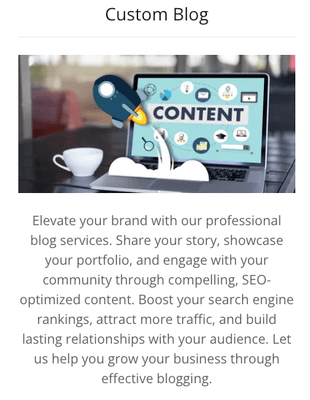 Elevate your brand with our professional blog services. Share your story, showcase your portfolio!