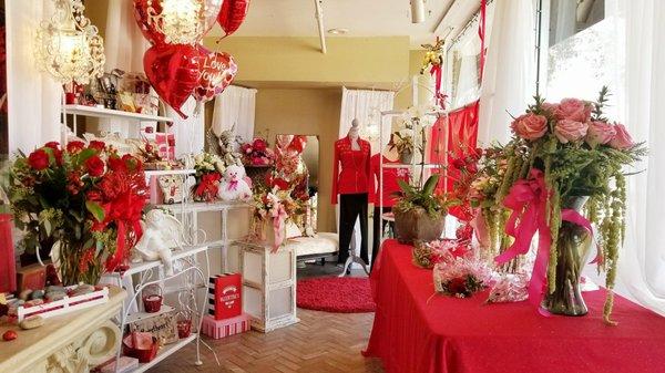 Front window Valentine's Day display