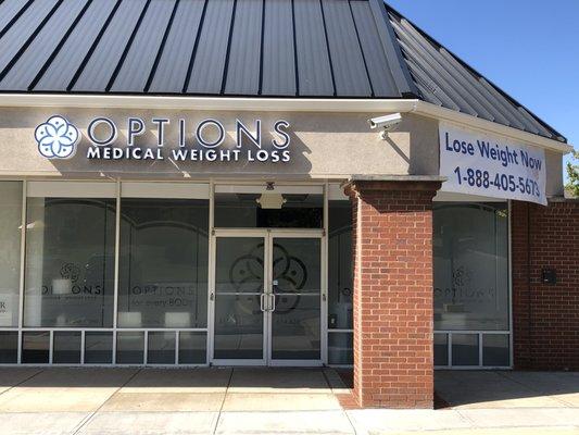 Options Medical Weight Loss store front located in Rocky Point Plaza in Gahanna, Ohio.