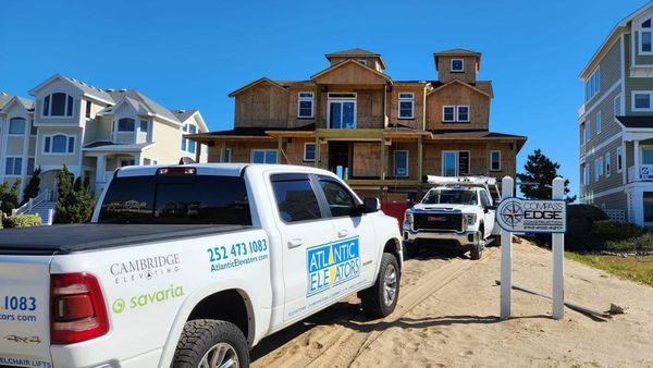 Atlantic Elevators installing a home elevator system in a new construction Outer Banks vacation rental.