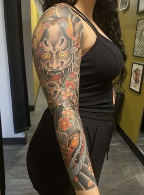 Hannya mask and snake sleeve by Pablo