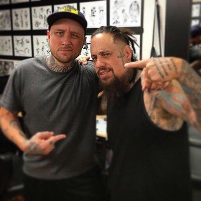 Nathan Fish after tattooing Fieldy from Korn.