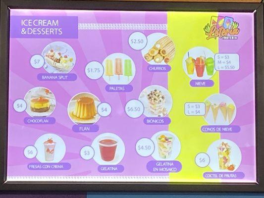 Menu - Ice cream & Desserts