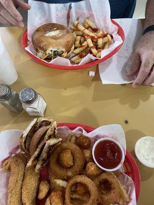 Double Cheeseburger basket and Fish Basket! Yummy!