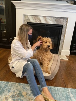 Dr. Barker visiting with my dog