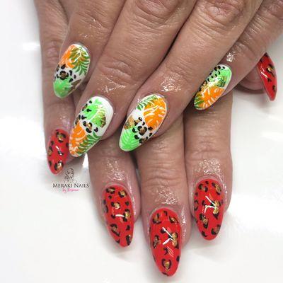 Polygel tropical nail art