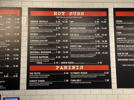 Menu as of August 2021