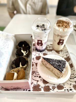 Blueberry latte, Lotus latte, oreo and lotus cookies, oreo crepe