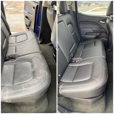 Before and after, removing all the dirt and marks let on the leather seats.