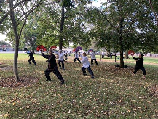 Tai Chi class in park with Tai Sifu Hubbard