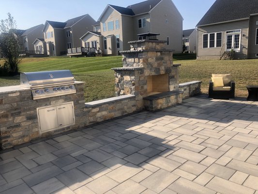 Techo bloc Patio and Natural Stone Fireplace