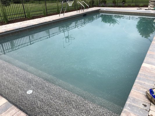 Cloudy pool before treatment