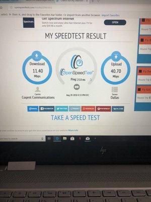 speed test results.. better than promised and WAY better than Frontier DSL. Very happy