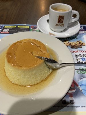 Expresso and homemade custard "flan" with caramelized sugar sauce.