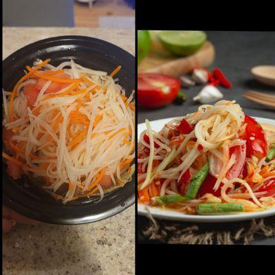 Papaya salad, what I got vs pic on their website