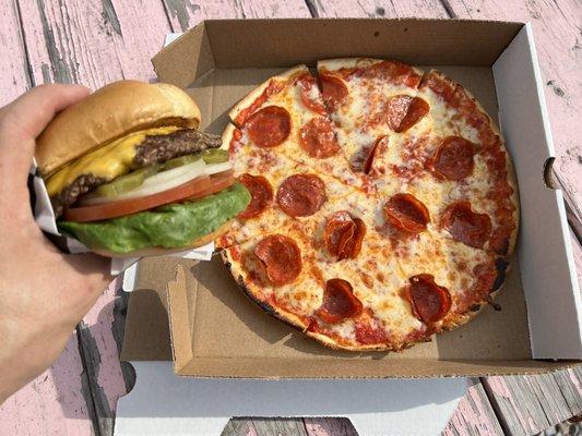 Cheeseburger and Pizza