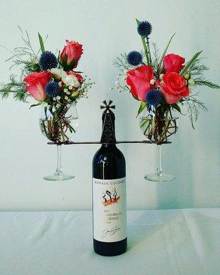 Roses and wine flower arrangement for national boss day!