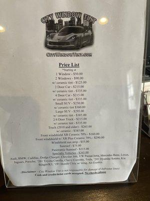 Price list