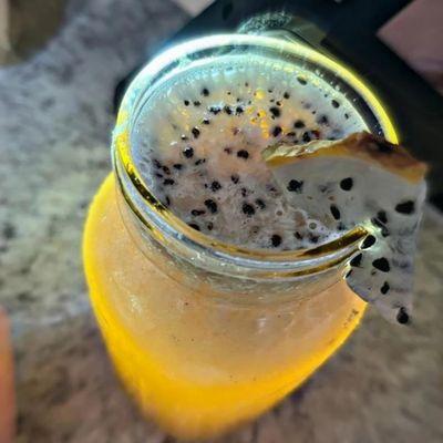 We call this drink "Sweet golden dragons nectar" this is a golden dragon fruit infused hand-made lemonade.