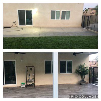 Before/After - Porcelain tile over existing concrete.