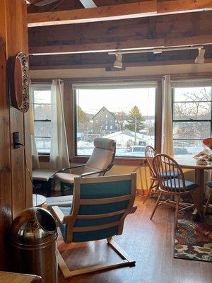 Cabin living room with a view of the beautiful Lake Winnipesaukee