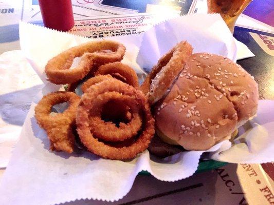 Burger and onion rings