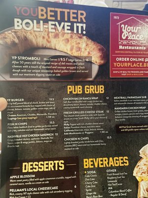 Back of menu.