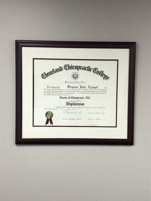 Dr. Langel graduated from Cleveland Chiropractic College (Kansas City, Missouri) on April 26, 2002.