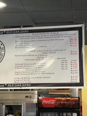 New menu prices March 1 2023