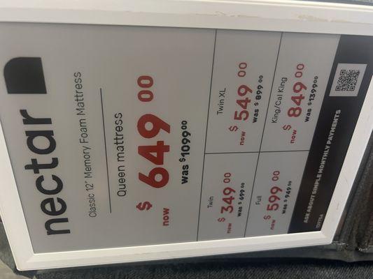 Price in mattress firm