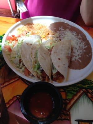 Fish Tacos with rice & refried beans