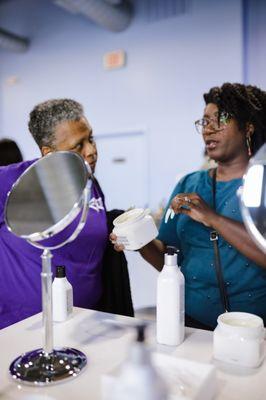 customers discussing haircare products