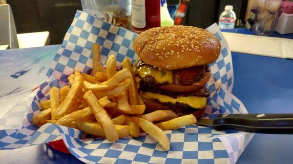 Now that's a Burger! and frys...