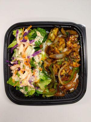 Teriyaki Shrimp w/ Rice & Salad - not bad, you get about 7 medium shrimps.