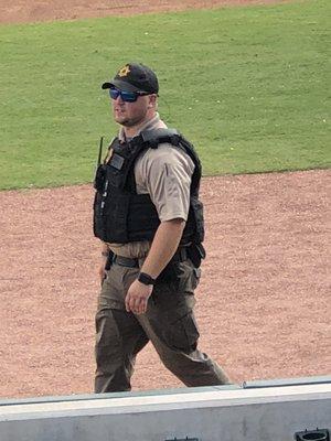 Officer Carroll patrolling the Augusta GreenJackets Game, at the SRP Park