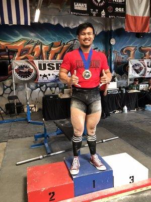 Coach Jaycee winning 1st place at his Powerlifting Meet!