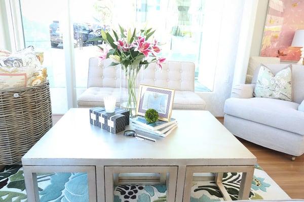 Alton coffee table in silver leaf finish