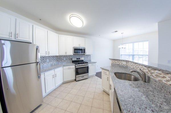 Beautifully renovated kitchens with granite countertops and deluxe stainless- steel kitchen package.