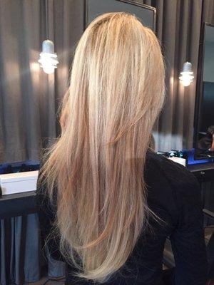 Soft blonde hilights with tape-in extensions