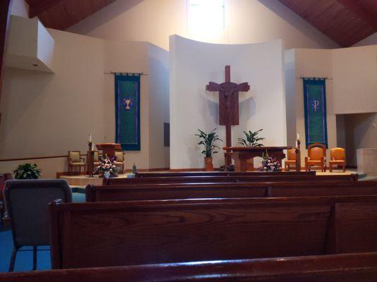 Inside the main church building.