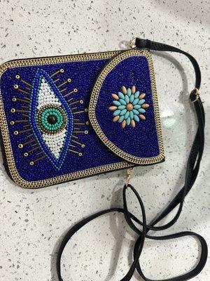 Beaded evil eye bag