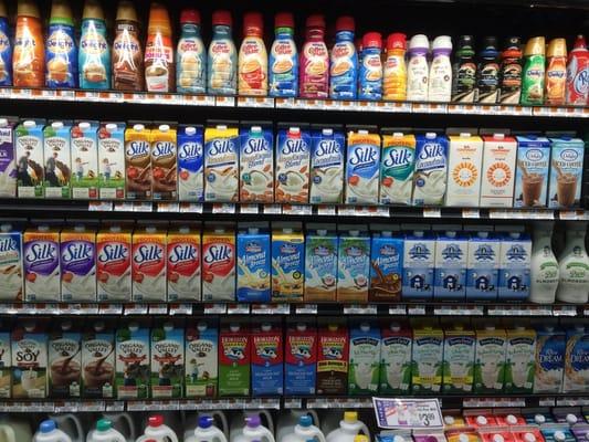 A large variety of soy ,almond and Organic milks found here