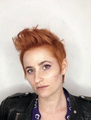 Bleach and tone. This can be styled up like this or down in a feminine pixie. Super versatile.