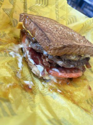 Sweet & spicy bacon burger on toast