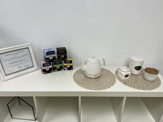 An assortment of tea to choose from before your session and while you wait.